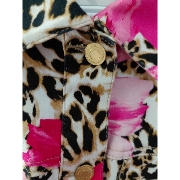 Boston Proper Jean Jacket Women's Size Medium Long Sleeve Floral Leopard Print - Picture 4 of 13